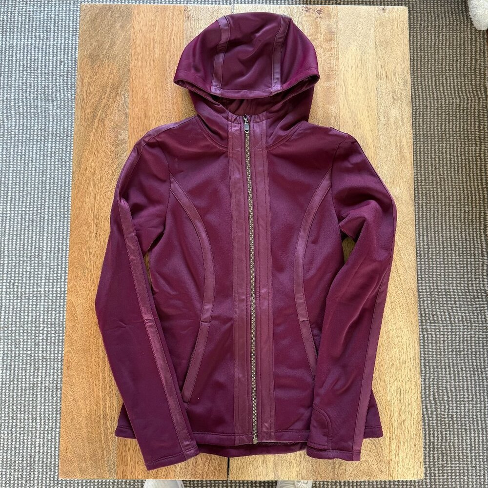 Athleta Burgundy/Maroon Fleece Lined Full Zip Athletic Hooded Jacket - Size SM